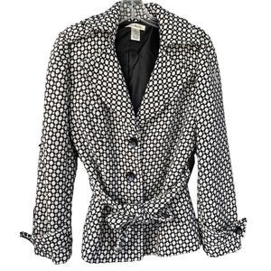 Susan Bristol Black White Tie Waist Pea Coat Size Medium